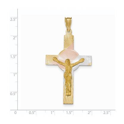 14K Gelb- und Rhodiumgold Rhodium-Iona-Kruzifix-Kreuzanhänger