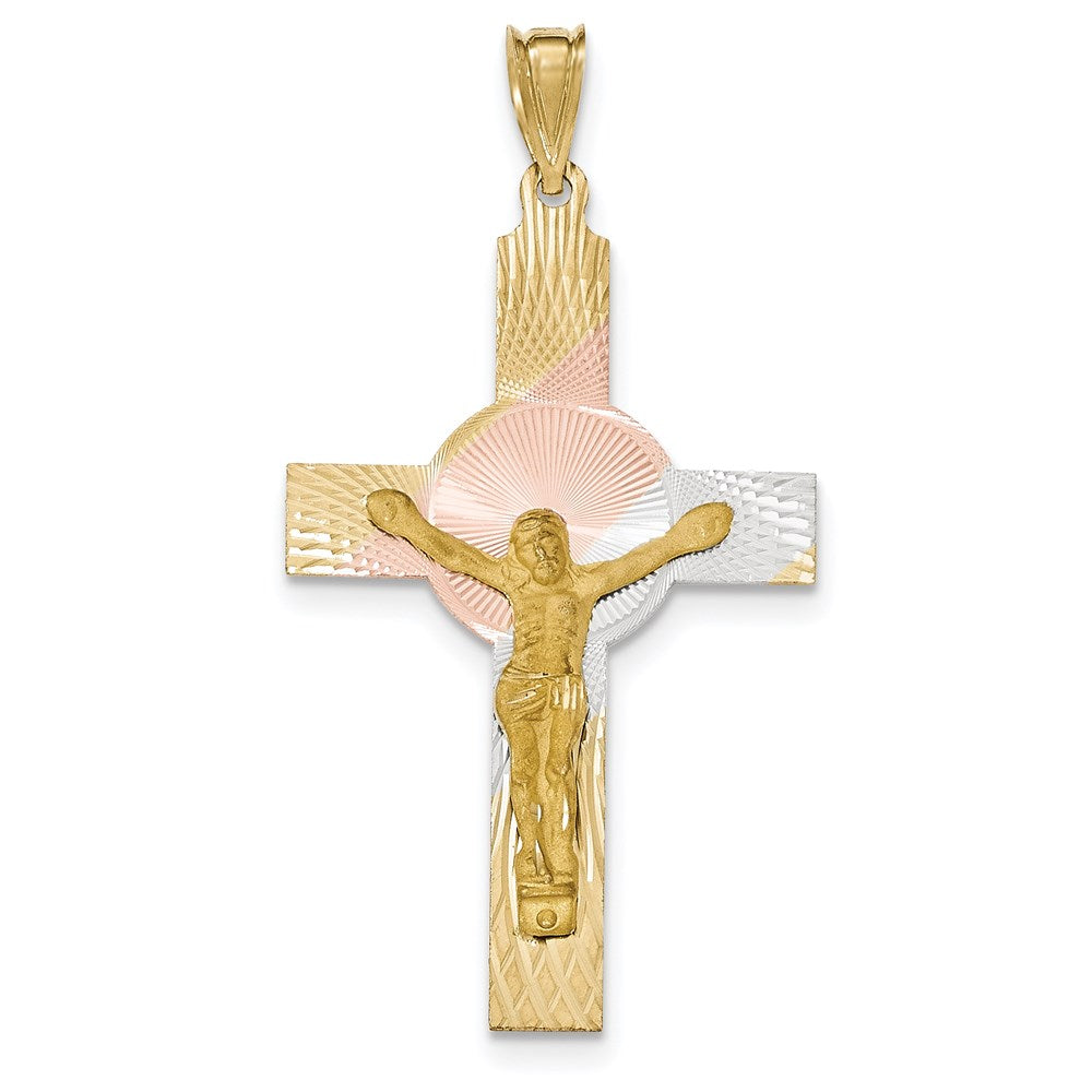 14K Gelb- und Rhodiumgold Rhodium-Iona-Kruzifix-Kreuzanhänger