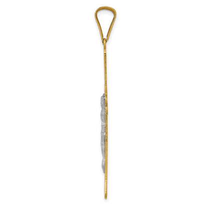 14K Bicolor-Gold Bicolor-Gold Polierter Satin Diamantiert Kruzifix Kreuz Anhänger