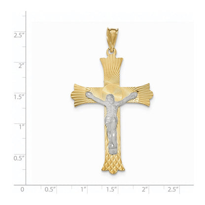14K Gelbgold Zweifarbig-Gold Poliert Satiniert und Diamantgeschliffen Kruzifix-Anhänger