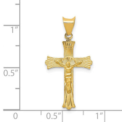14K Gelbgold Poliert Satiniert und Diamantiert Kruzifix Anhänger