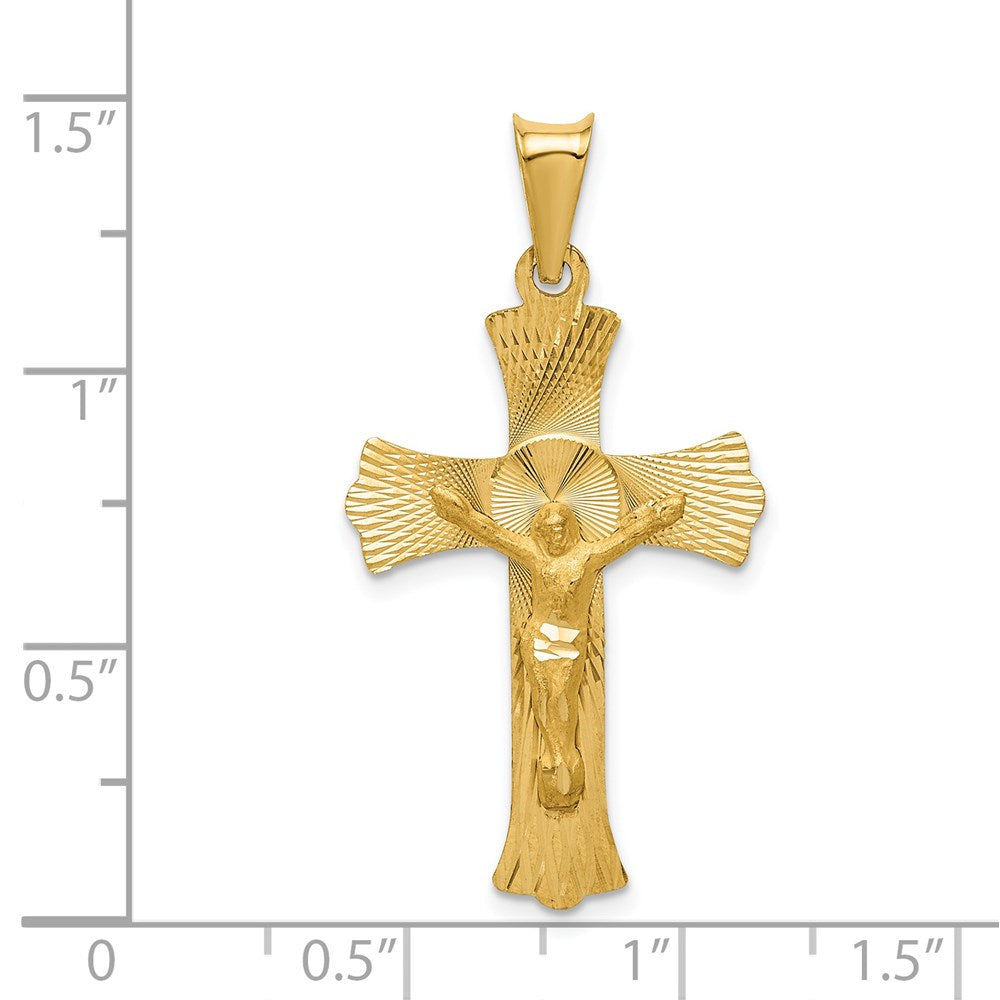 14K Gelbgold Kruzifix-Anhänger, poliert, satiniert und diamantiert