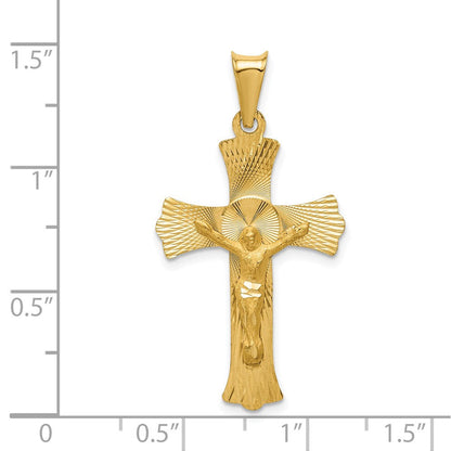 14K Gelbgold Kruzifix-Anhänger, poliert, satiniert und diamantiert