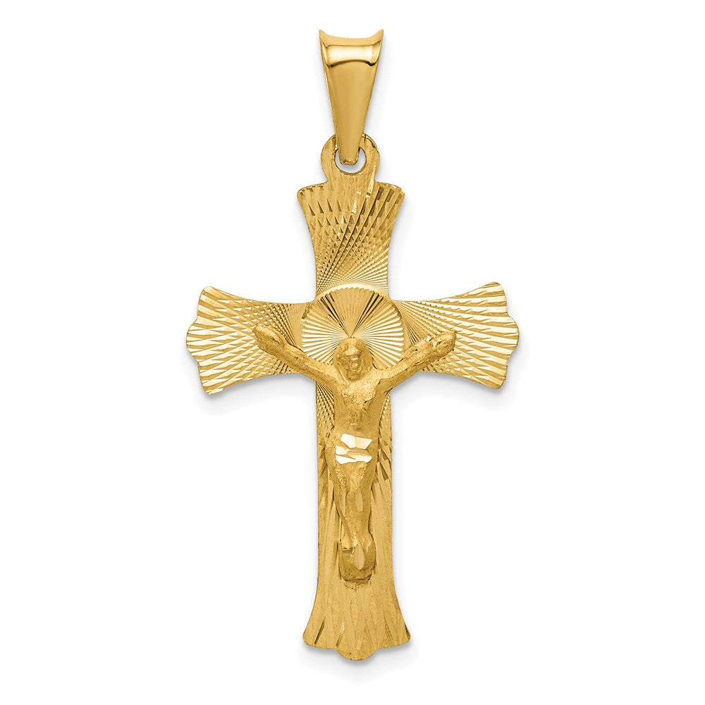 14K Gelbgold Kruzifix-Anhänger, poliert, satiniert und diamantiert