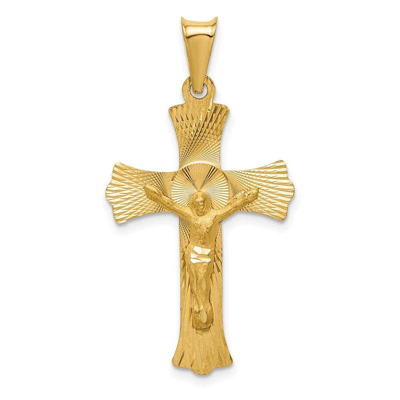 14K Gelbgold Kruzifix-Anhänger, poliert, satiniert und diamantiert