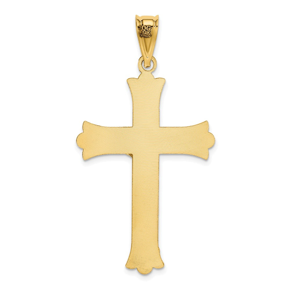 14K Gelbgold Poliertes Satiniertes und Diamantiertes Kruzifix-Anhänger