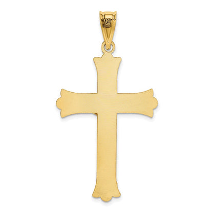 14K Gelbgold Poliertes Satiniertes und Diamantiertes Kruzifix-Anhänger