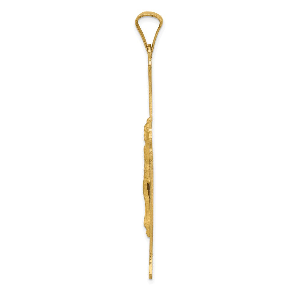 14K Gelbgold Polierter Satin- und Diamantschliff-Kruzifix-Kreuzanhänger