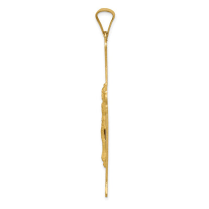 14K Gelbgold Polierter Satin- und Diamantschliff-Kruzifix-Kreuzanhänger