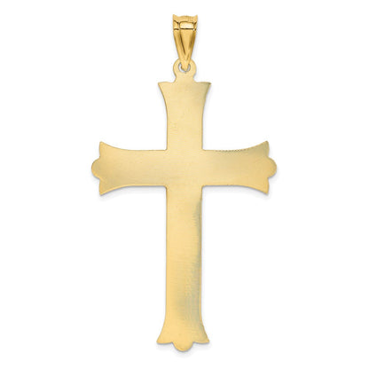 14K Gelbgold Polierter Satin- und Diamantschliff-Kruzifix-Kreuzanhänger