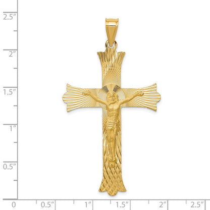 14K Gelbgold Polierter Satin- und Diamantschliff-Kruzifix-Kreuzanhänger