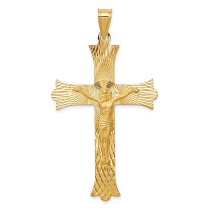 14K Gelbgold Polierter Satin- und Diamantschliff-Kruzifix-Kreuzanhänger