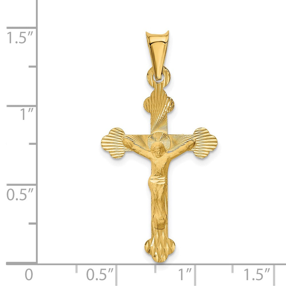 14K Gelbgold Poliert Satiniert und Diamantiert Kruzifix Anhänger