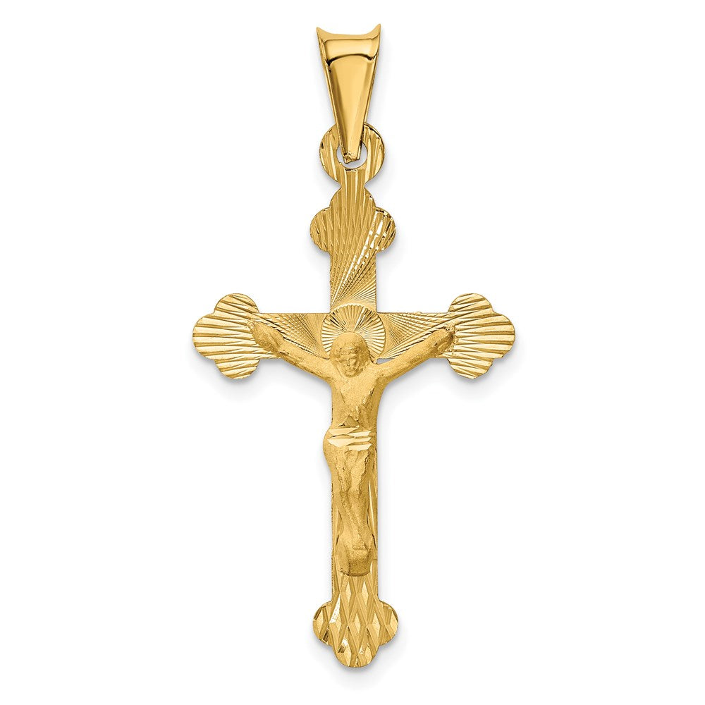 14K Gelbgold Poliert Satiniert und Diamantiert Kruzifix Anhänger