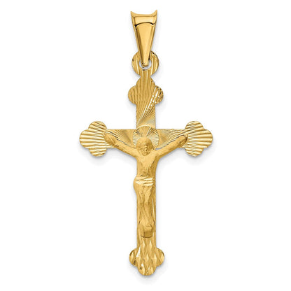 14K Gelbgold Poliert Satiniert und Diamantiert Kruzifix Anhänger