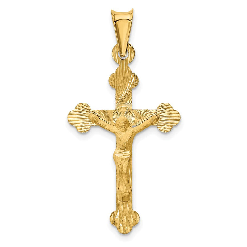 14K Gelbgold Poliert Satiniert und Diamantiert Kruzifix Anhänger