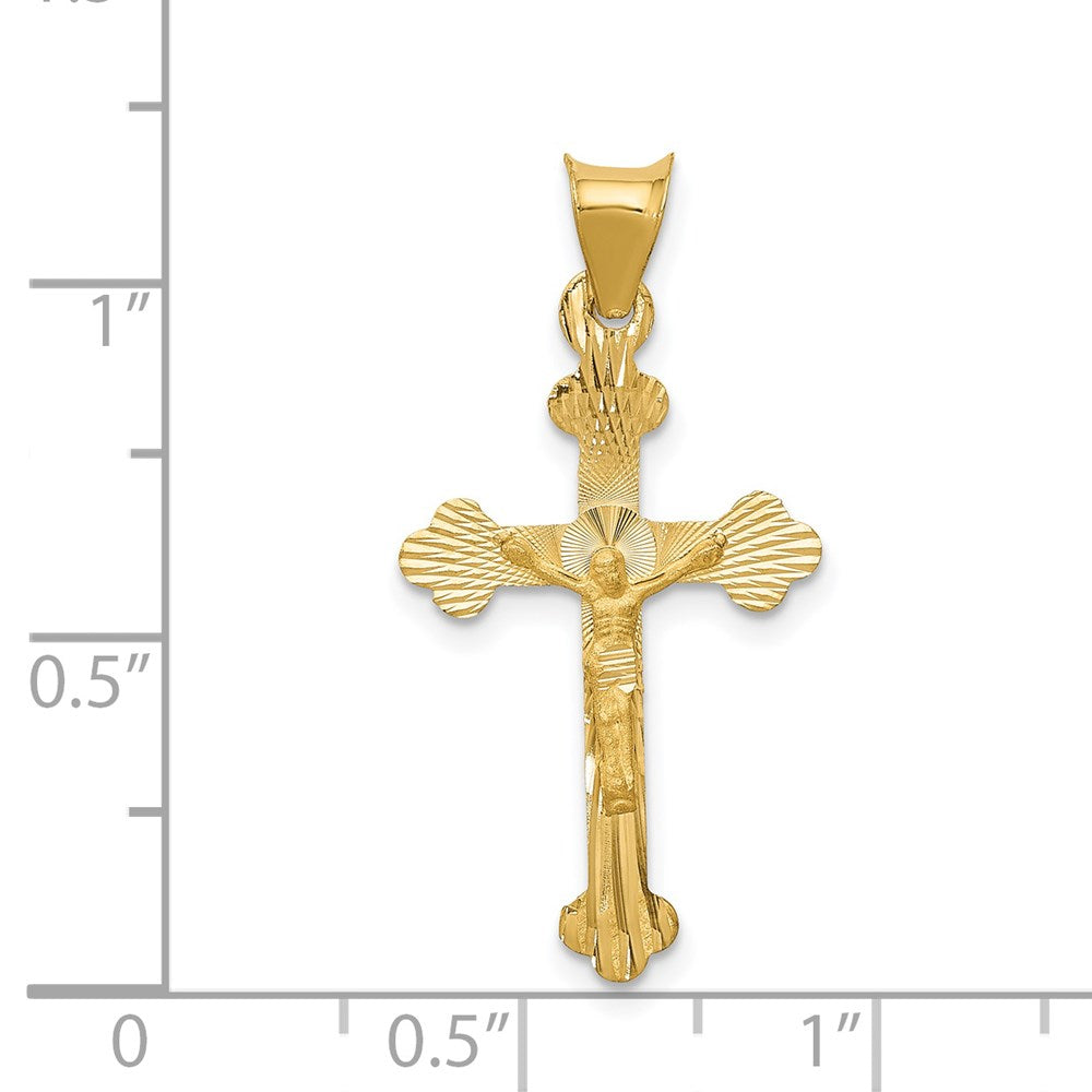 14K Gelbgold Poliert Satiniert und Diamantiert Kruzifix Anhänger