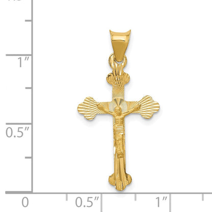 14K Gelbgold Poliert Satiniert und Diamantiert Kruzifix Anhänger