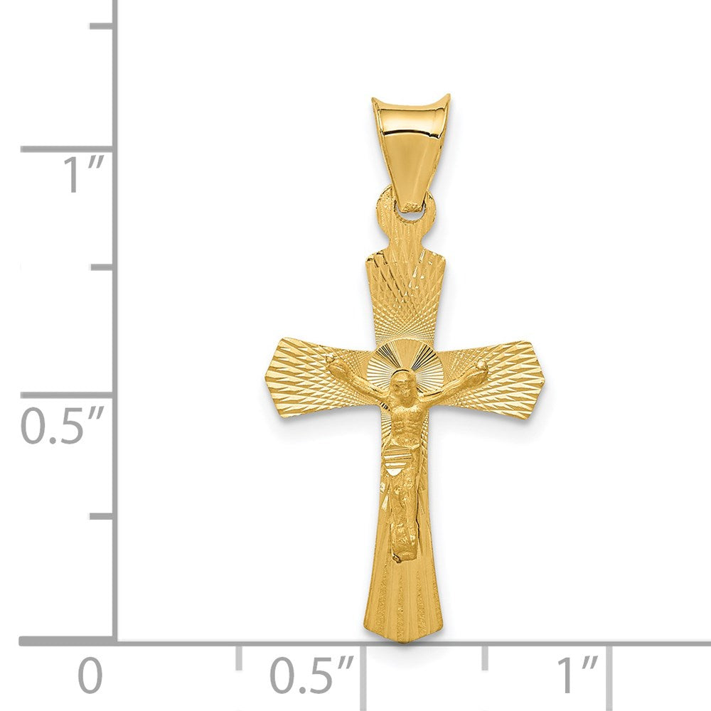 14K Gelbgold Poliert Satiniert und Diamantiert Kruzifix Anhänger