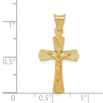 14K Gelbgold Poliert Satiniert und Diamantiert Kruzifix Anhänger