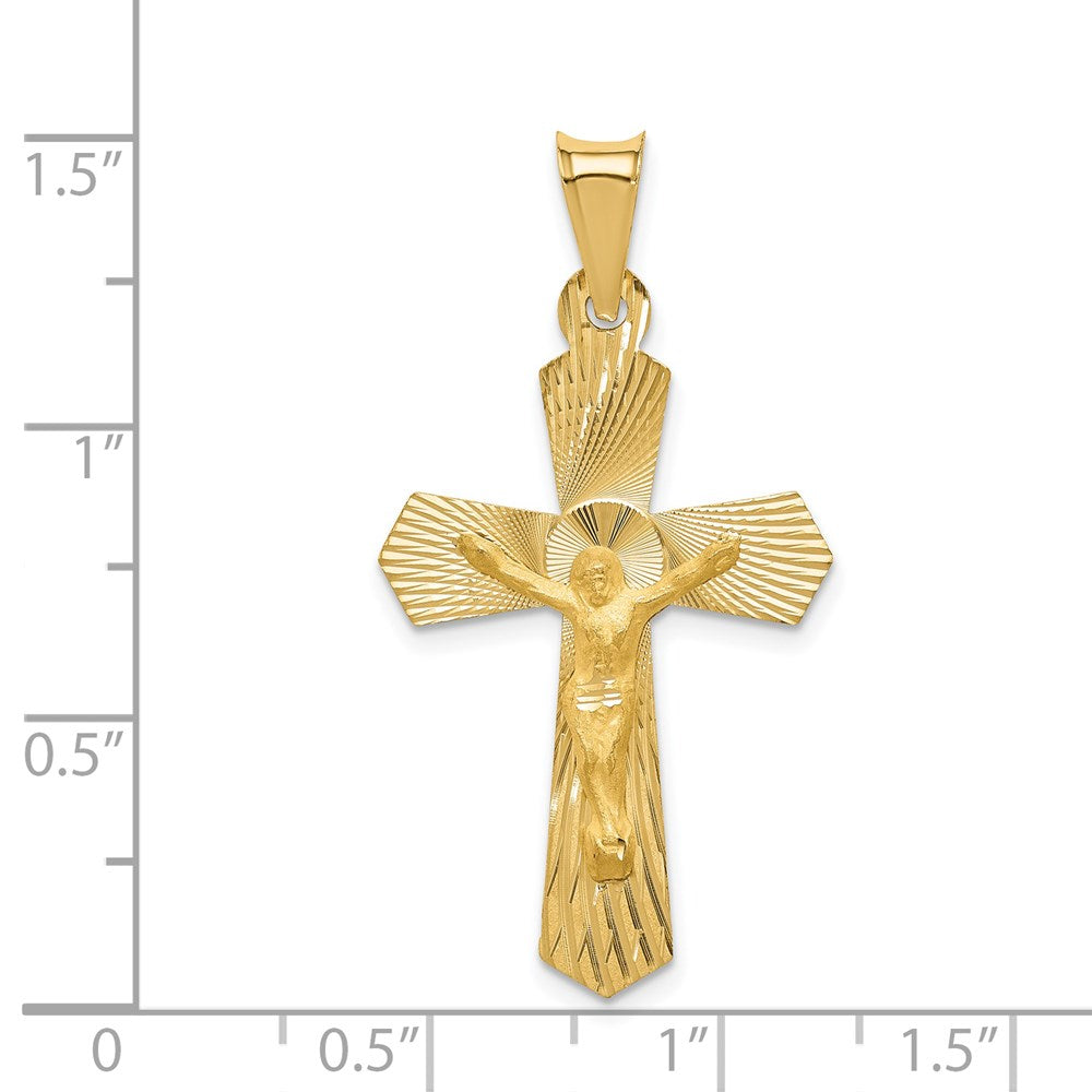 14K Gelbgold Kruzifix-Anhänger, poliert, mattiert und diamantiert