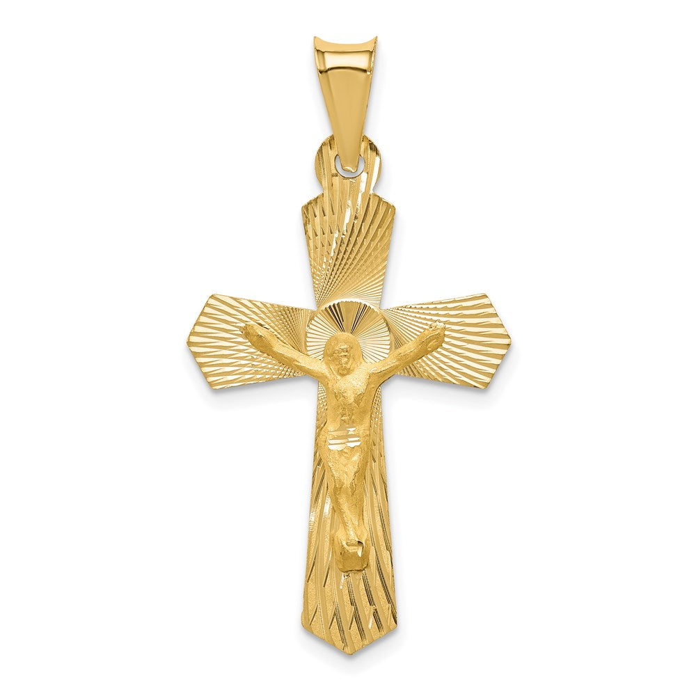 14K Gelbgold Kruzifix-Anhänger, poliert, mattiert und diamantiert
