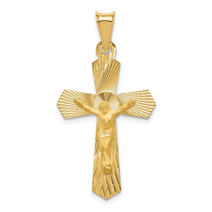 14K Gelbgold Kruzifix-Anhänger, poliert, mattiert und diamantiert