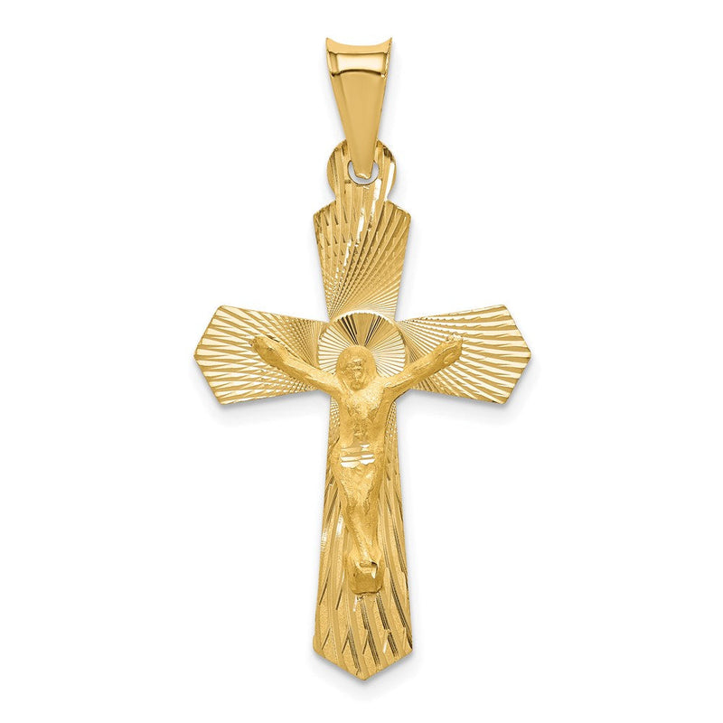 14K Gelbgold Kruzifix-Anhänger, poliert, mattiert und diamantiert