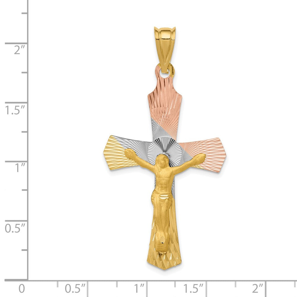 14K Gelb- und Rhodiumgold Kruzifix-Kreuzanhänger mit Rosé- und Weiß-Rhodium