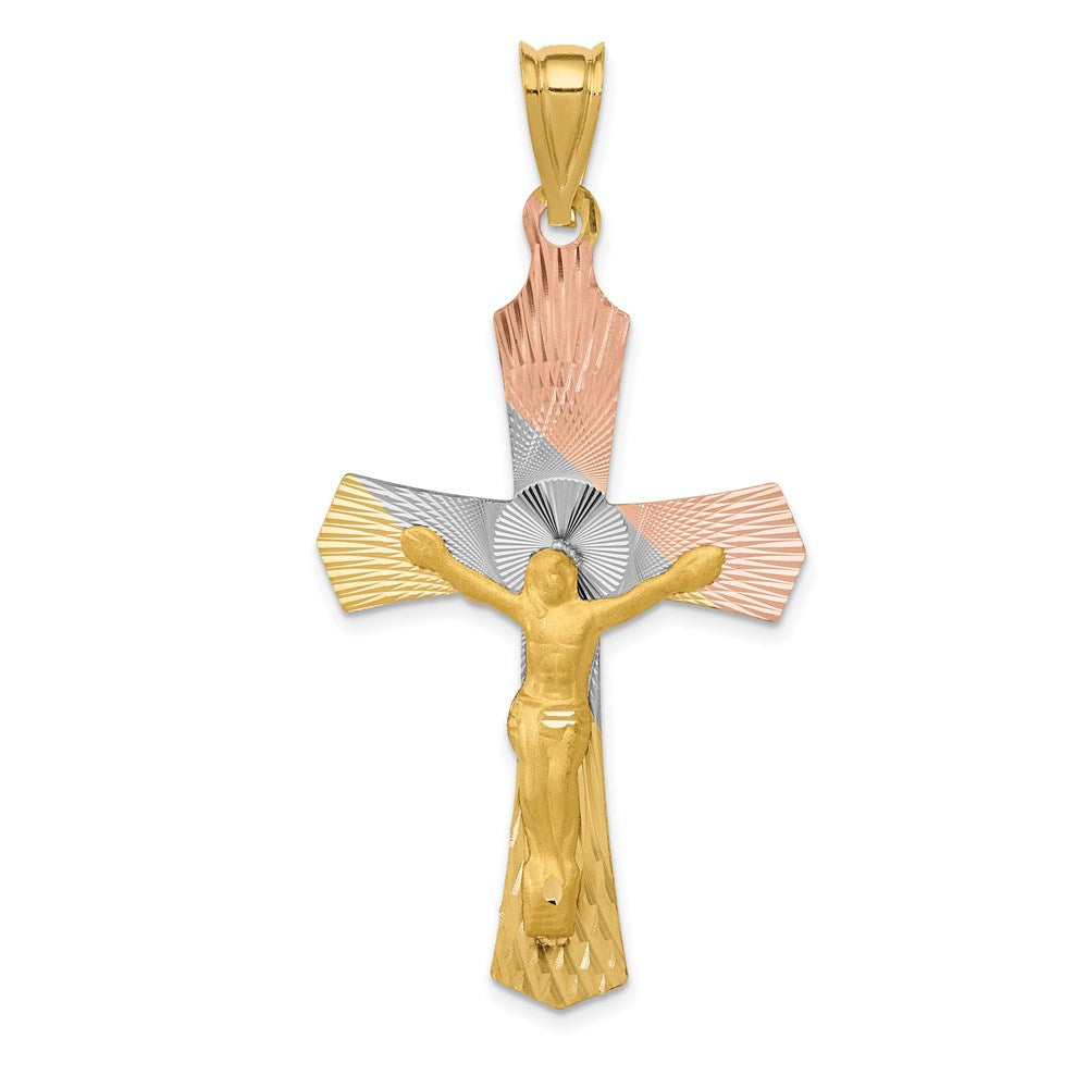 14K Gelb- und Rhodiumgold Kruzifix-Kreuzanhänger mit Rosé- und Weiß-Rhodium