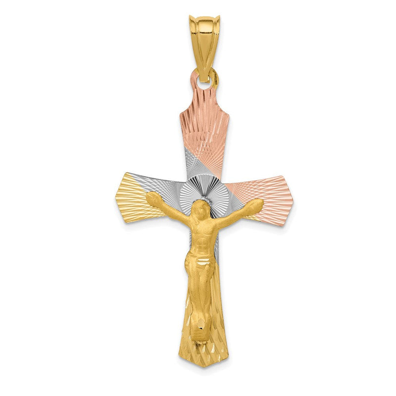 14K Gelb- und Rhodiumgold Kruzifix-Kreuzanhänger mit Rosé- und Weiß-Rhodium