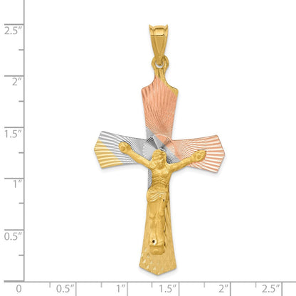 14 Karat Gelb- und Rhodiumgold mit Rosé- und Weiß-Rhodium Kruzifix-Kreuz-Anhänger