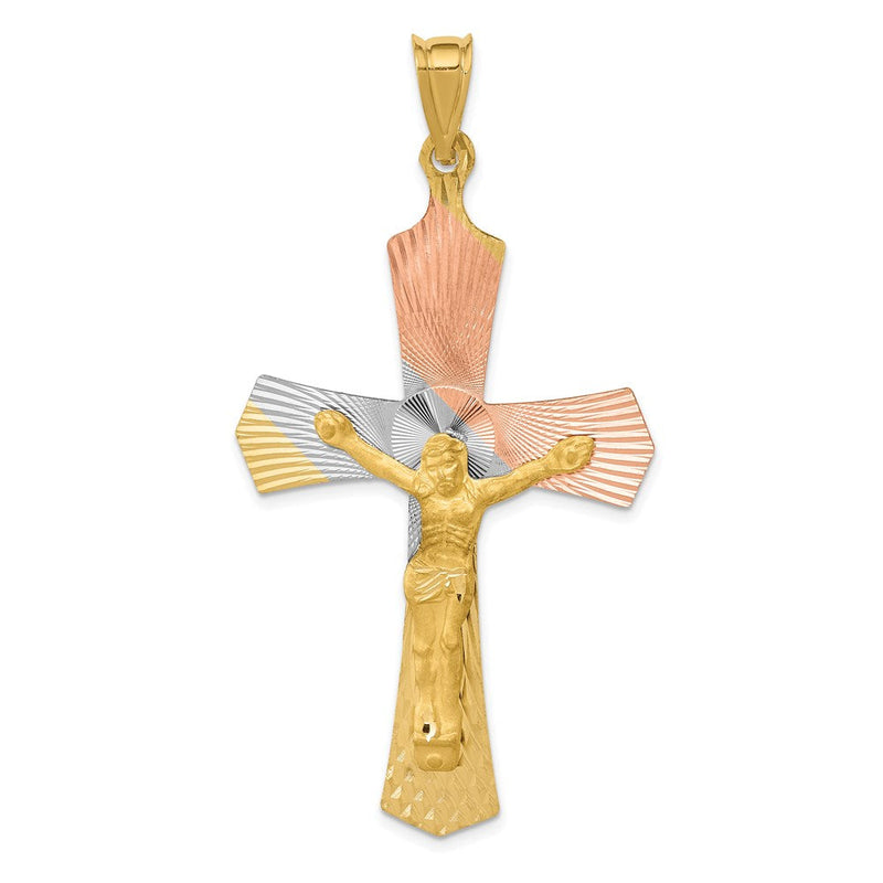 14 Karat Gelb- und Rhodiumgold mit Rosé- und Weiß-Rhodium Kruzifix-Kreuz-Anhänger