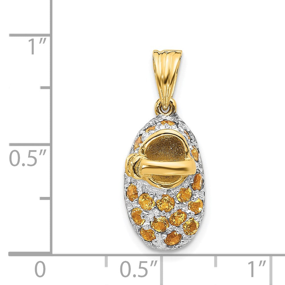 14 Karat Gelbgold und Rhodium mit Rhodium-Krappenfassung, November/Citrin, Baby-Schuh-Charm