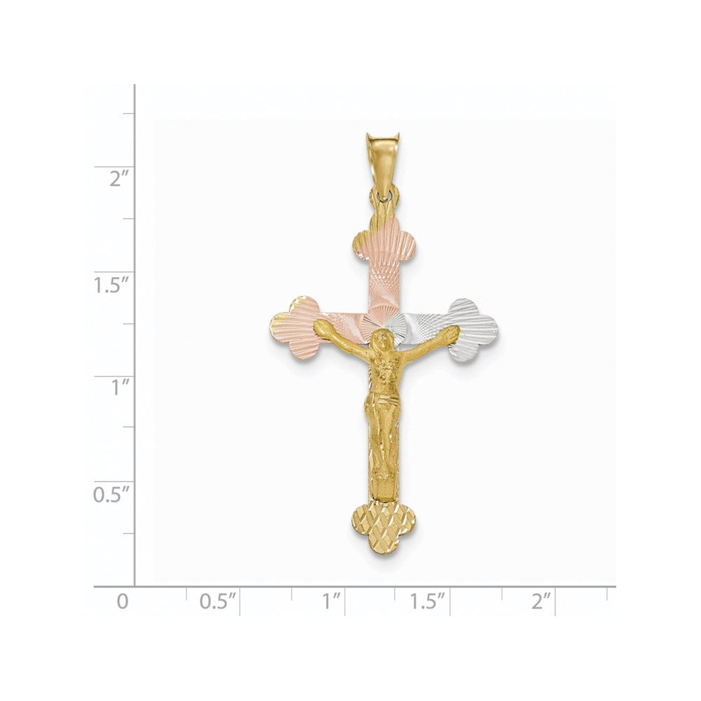 14 Karat Gelbgold und Rhodium-Kruzifix-Budenkreuz-Anhänger aus Gelb- und Rhodiumgold