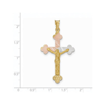 14 Karat Gelbgold und Rhodium-Kruzifix-Budenkreuz-Anhänger aus Gelb- und Rhodiumgold
