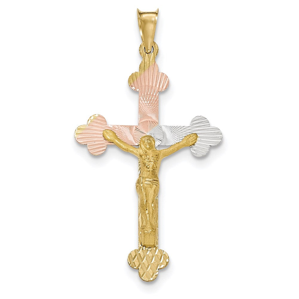 14 Karat Gelbgold und Rhodium-Kruzifix-Budenkreuz-Anhänger aus Gelb- und Rhodiumgold