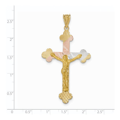 14K Gelbgold und Rhodium mit Rhodium-Kruzifix – Budenkreuz-Anhänger** Falls eine natürlichere Variante gewünscht ist: **Kruzifix-Anhänger „Budenkreuz“ aus 14K Gelbgold und Rhodium mit Rhodium