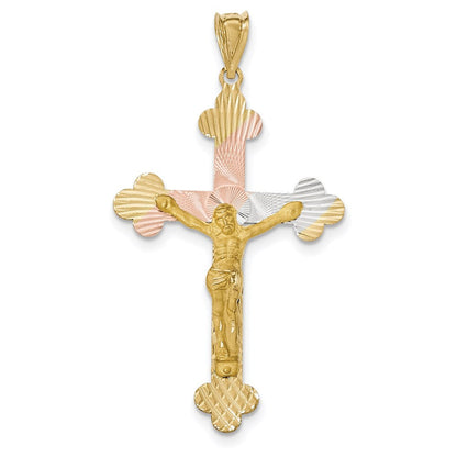 14K Gelbgold und Rhodium mit Rhodium-Kruzifix – Budenkreuz-Anhänger** Falls eine natürlichere Variante gewünscht ist: **Kruzifix-Anhänger „Budenkreuz“ aus 14K Gelbgold und Rhodium mit Rhodium