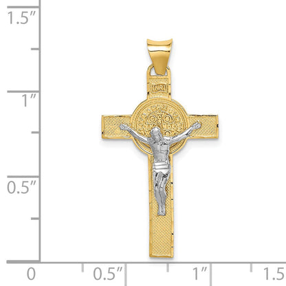 14k Bicolor-Gold St.-Benedikt-Medaille Kruzifix-Kreuz-Anhänger