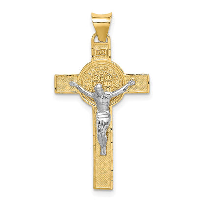 14k Bicolor-Gold St.-Benedikt-Medaille Kruzifix-Kreuz-Anhänger