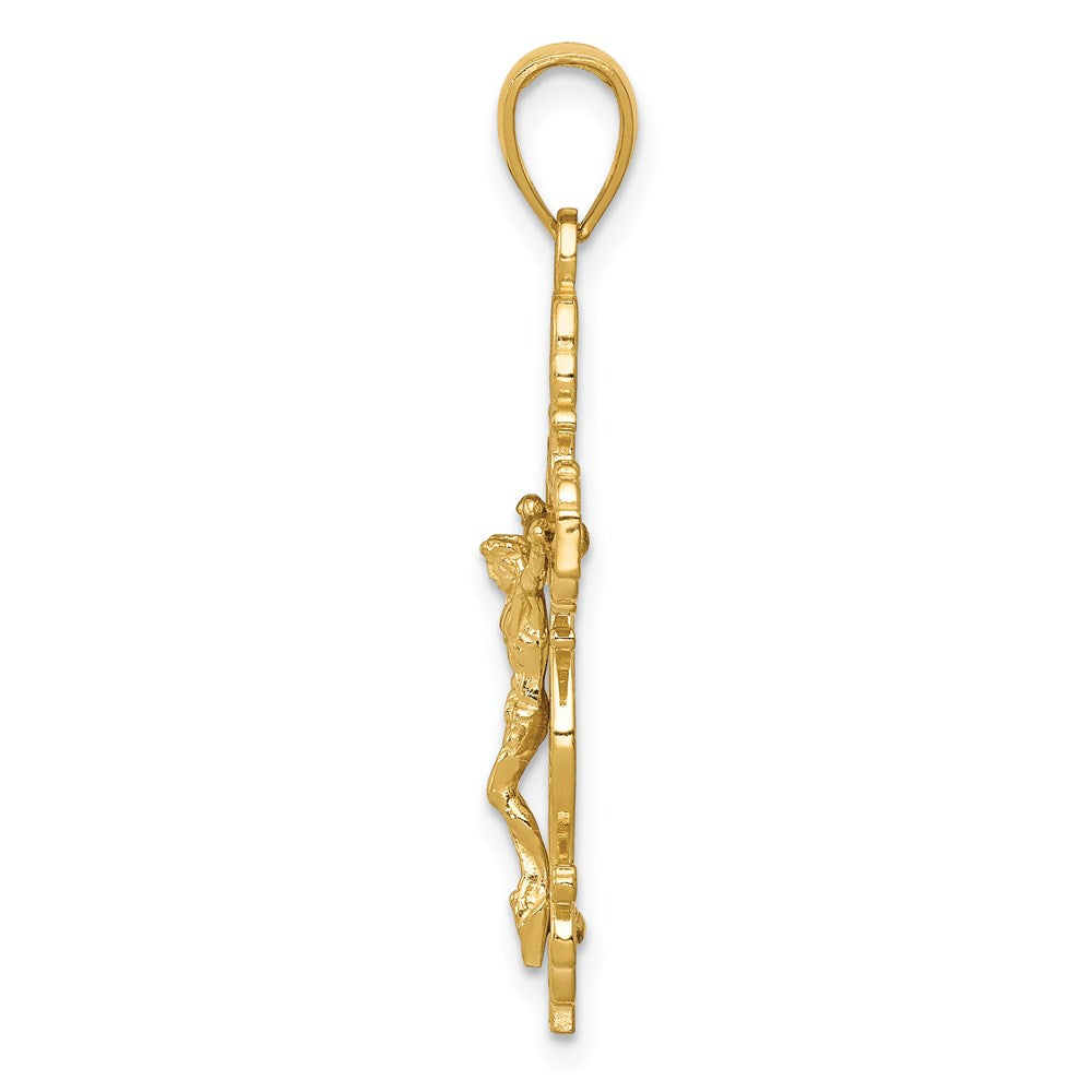 14K Gelbgold Kruzifix-Anhänger poliert mit Spitzenbesatz