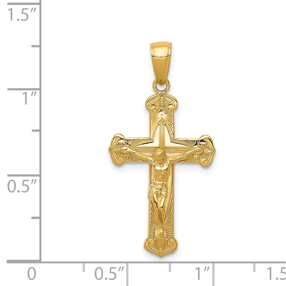 14K Gelbgold Poliert Strukturiert Kruzifix-Anhänger
