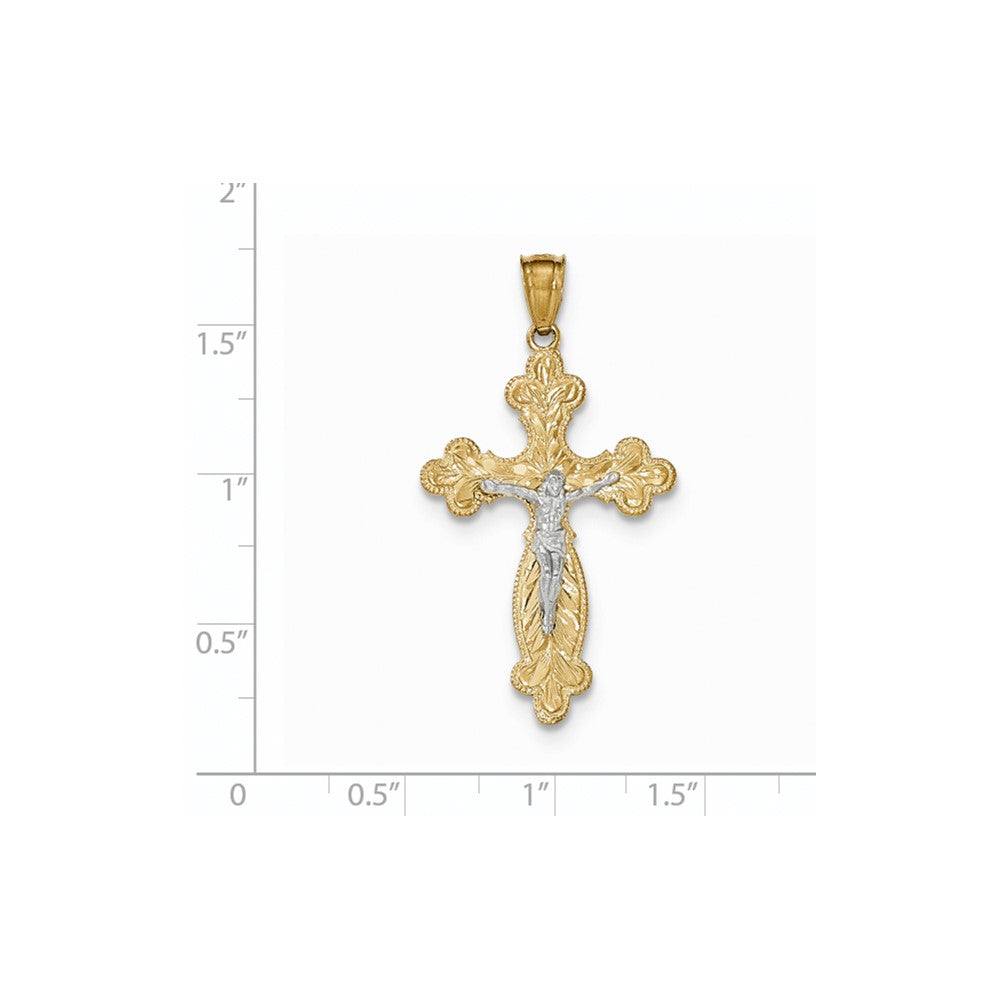 14K Gelb- und Rhodiumgold Zweifarbiger Kruzifix-Anhänger