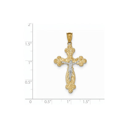 14K Gelb- und Rhodiumgold Zweifarbiger Kruzifix-Anhänger