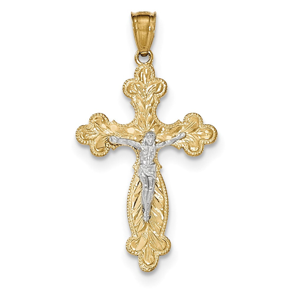 14K Gelb- und Rhodiumgold Zweifarbiger Kruzifix-Anhänger
