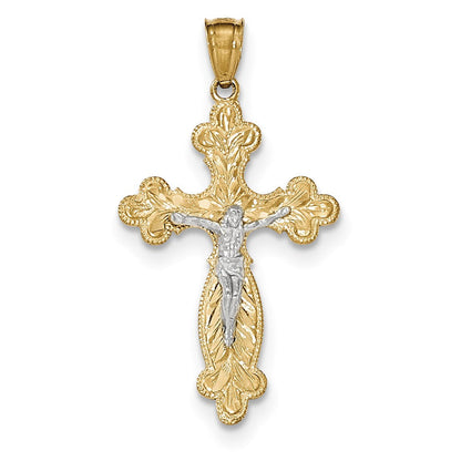 14K Gelb- und Rhodiumgold Zweifarbiger Kruzifix-Anhänger