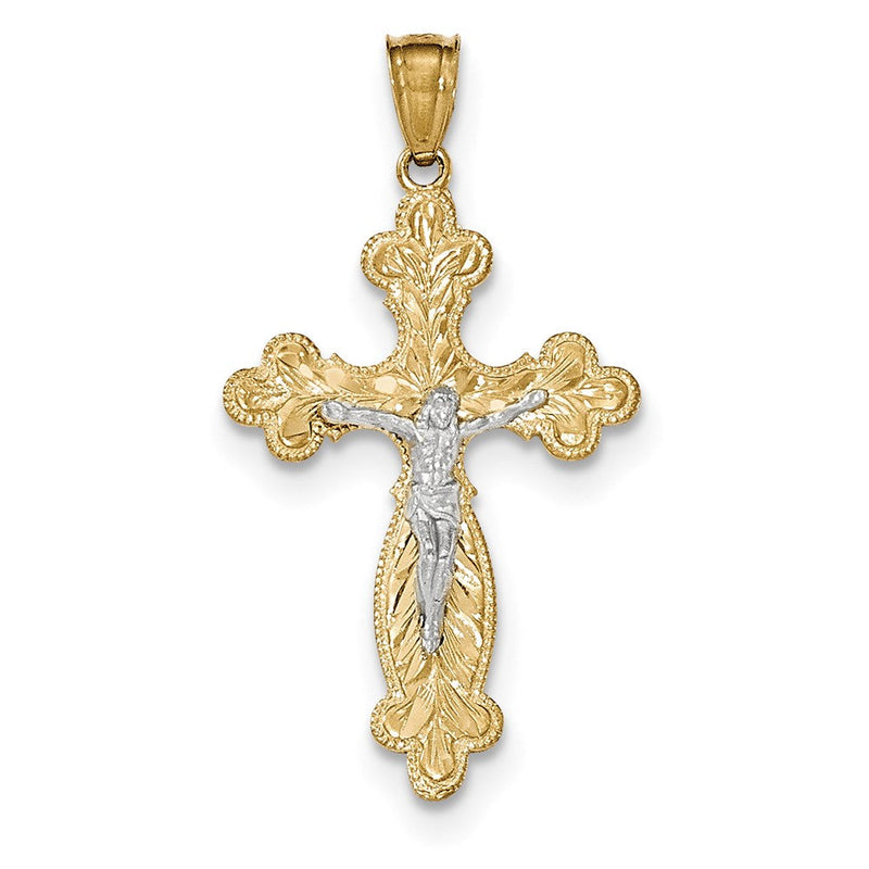 14K Gelb- und Rhodiumgold Zweifarbiger Kruzifix-Anhänger