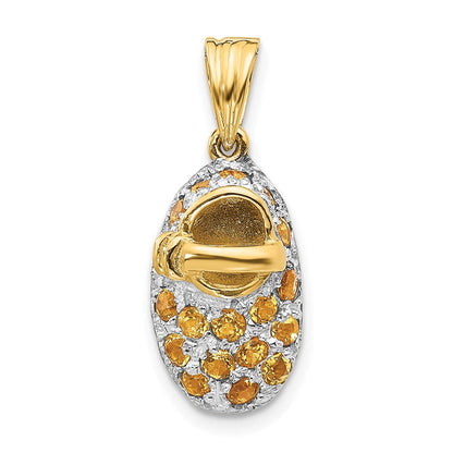 14 Karat Gelbgold und Rhodium mit Rhodium-Krappenfassung, November/Citrin, Baby-Schuh-Charm