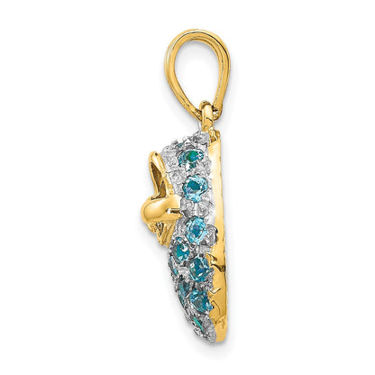 14 Karat Gelbgold und Rhodium mit Krappenfassung, Dezember/Blautopas Baby-Schuh-Charm